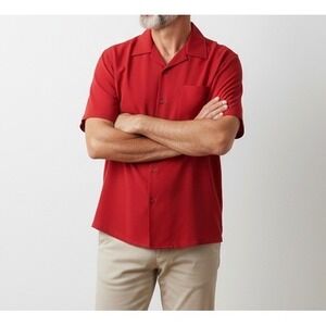 Tommy Bahama 100% Silk Shirt Mens Medium Red Short Sleeve Button Down Tropical